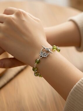 Austrian Crystal Olive Green Handcrafted Wire Wrapped Bracelet